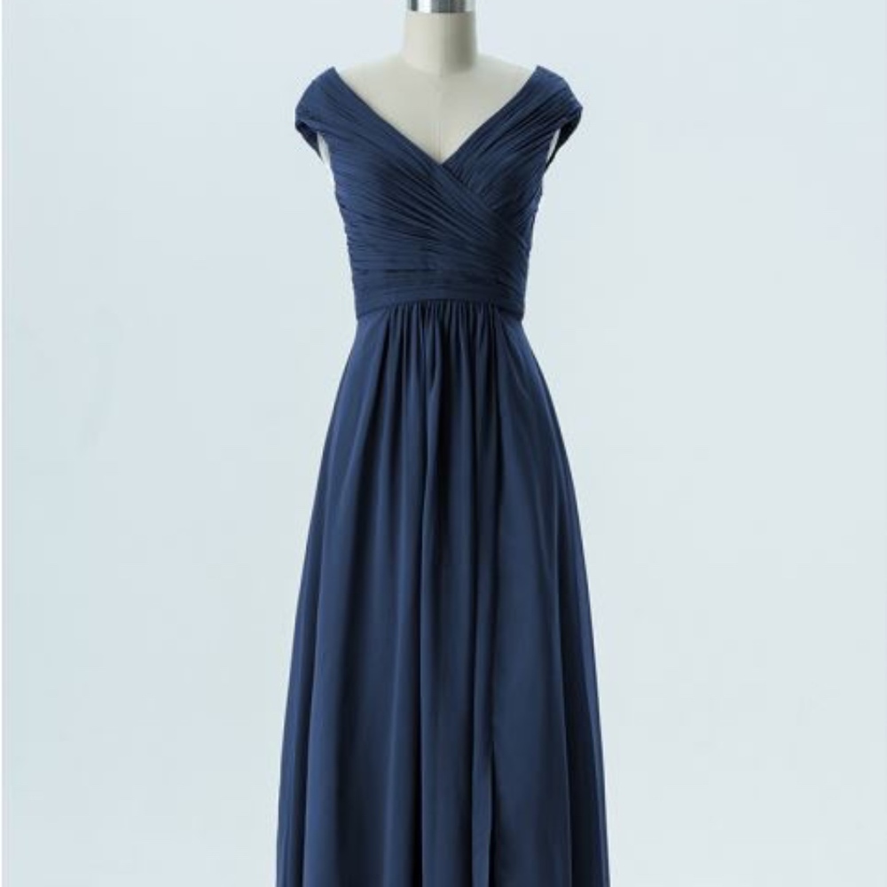Navy formal maxi chiffon dress KF Bridal sz 8